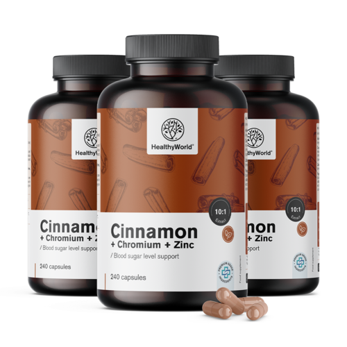3x Cannella con cromo e zinco, totale 720 capsule