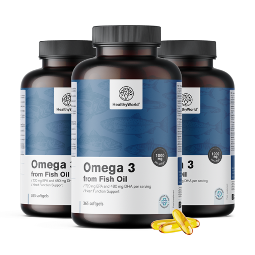 3x Omega-3 1000 mg – da olio di pesce, totale 1095 capsule molli