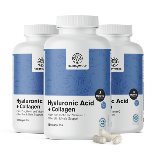 3x Complesso acido ialuronico + collagene, totale 540 capsule