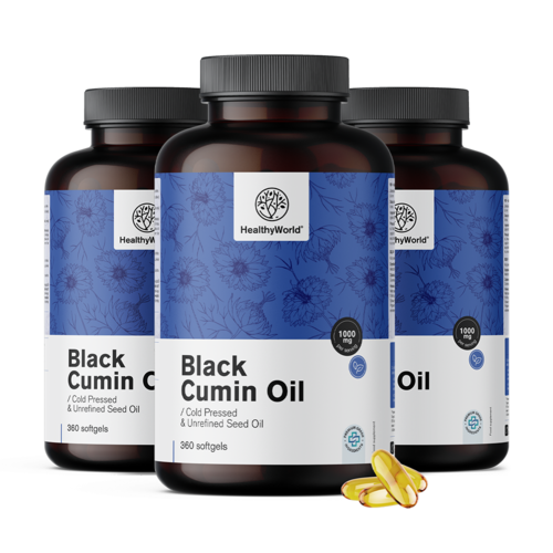 3x Olio di cumino nero 1000 mg, totale 1080 capsule molli