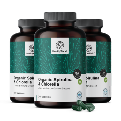 3x Spirulina e clorella 1740 mg, totale 720 capsule