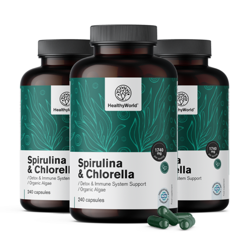 3x Spirulina e clorella 1740 mg, totale 720 capsule