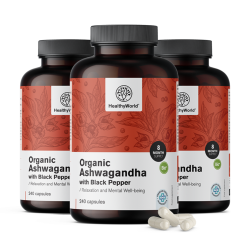 3x BIO Ashwagandha con pepe nero, totale 720 capsule